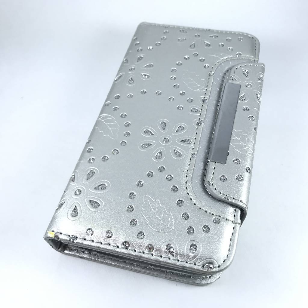 Cases Galaxy S6 Edge 2-in-1 Shimmering Flowers Leather Case with Magnetic TPU Shell for Samsung Silver Cases Galaxy S6 Edge 2-in-1 Shimmering Flowers Leather Case with Magnetic TPU Shell for Samsung Silver