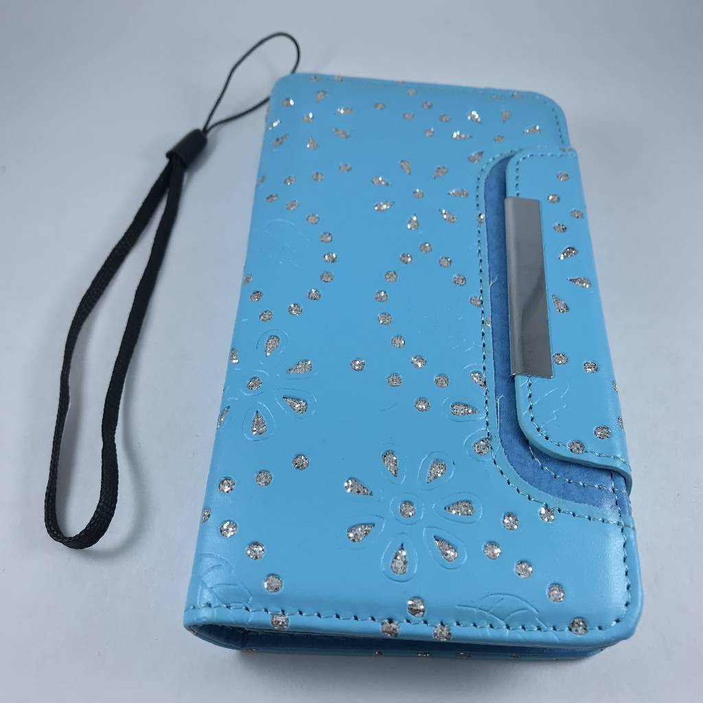 Cases Galaxy S6 Edge 2-in-1 Shimmering Flowers Leather Case with Magnetic TPU Shell for Samsung Blue 
