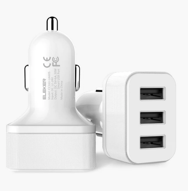 5V 6A 3USB port car charger Eleker white 5V 6A 3USB port car charger Eleker white